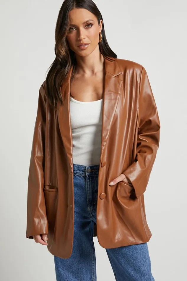 Samanfa Jacket 8211 Faux Leather Jacket In Tan Women Showpo Blazers Samanfa Jacket 8211 Faux Leather Jacket In Tan Women Showpo Blazers