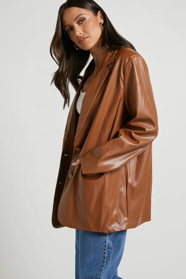 Samanfa Jacket 8211 Faux Leather Jacket In Tan Women Showpo Blazers Samanfa Jacket 8211 Faux Leather Jacket In Tan Women Showpo Blazers