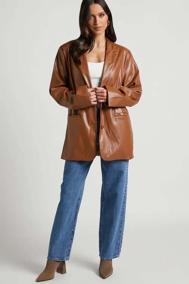 Samanfa Jacket 8211 Faux Leather Jacket In Tan Women Showpo Blazers Samanfa Jacket 8211 Faux Leather Jacket In Tan Women Showpo Blazers