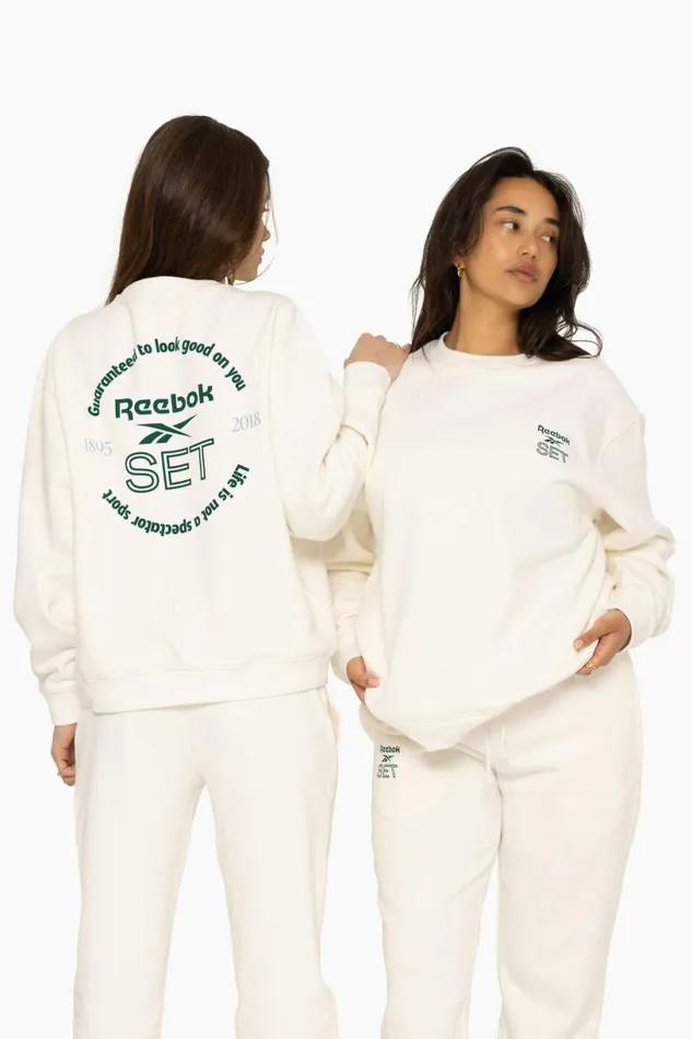 SET ACTIVE Sweats HEAVYWEIGHT SWEATS REEBOK X SET CREWNECK 8211 BLANC 8211 Women