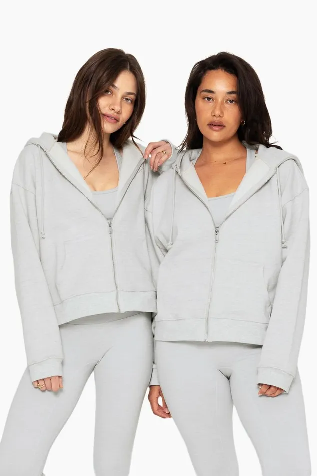SET ACTIVE Tops HEAVYWEIGHT SWEATS ZIP HOODIE 8211 HEATHER GREY 8211 Women