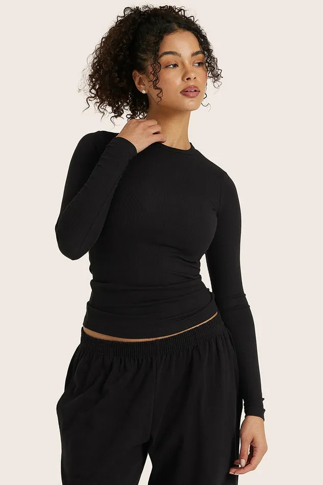 SET ACTIVE Tops Tanks Tees RIBBED MODAL BODY LONG SLEEVE 8211 ONYX 8211 Women