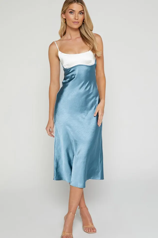 Shantelle Midi Dress 8211 Satin Slip Contrast Bust Dress In Steel Blue Women Showpo Dresses Shantelle Midi Dress 8211 Satin Slip Contrast Bust Dress In Steel Blue Women Showpo Dresses