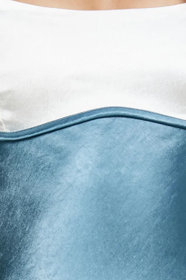 Shantelle Midi Dress 8211 Satin Slip Contrast Bust Dress In Steel Blue Women Showpo Dresses