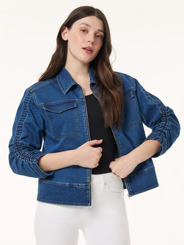 Shirred Sleeve City Denim Jacket Shore Wash Women Jones New York Denim Shirred Sleeve City Denim Jacket Shore Wash Women Jones New York Denim