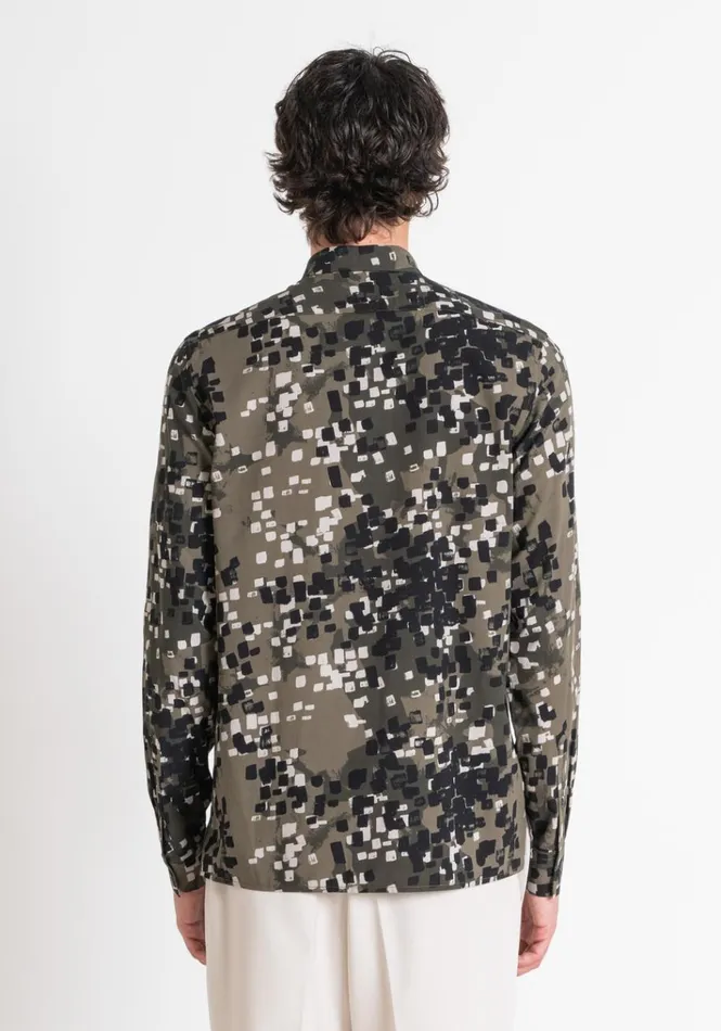 Shirts Men Antony Morato Barcelona Regular Fit Straight Cut Printed Viscose Blend Shirt Army Green
