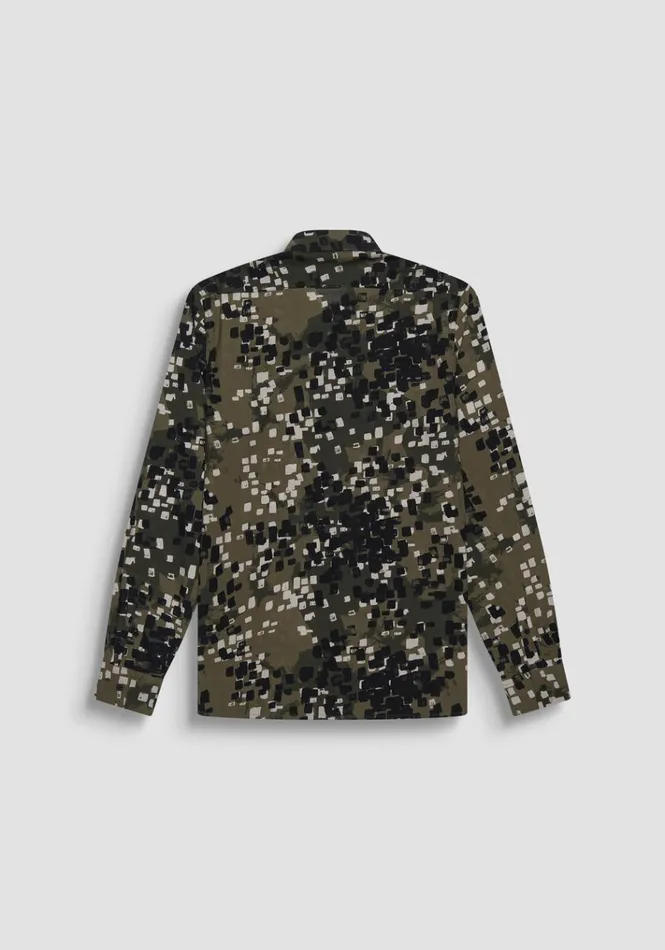 Shirts Men Antony Morato Barcelona Regular Fit Straight Cut Printed Viscose Blend Shirt Army Green