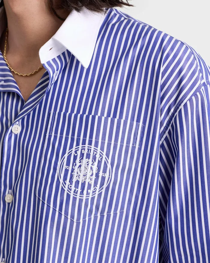 Shirts Men Sporty and Rich Bristol Crest 100th Oversized Shirt 8211 NavyWhite