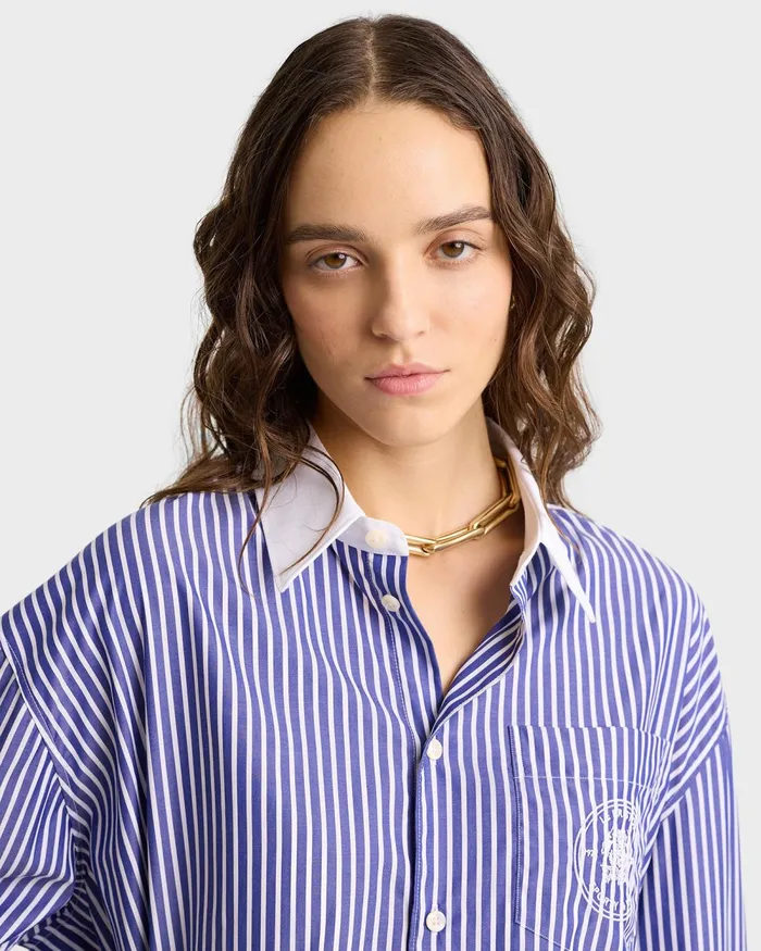 Shirts Men Sporty and Rich Bristol Crest 100th Oversized Shirt 8211 NavyWhite