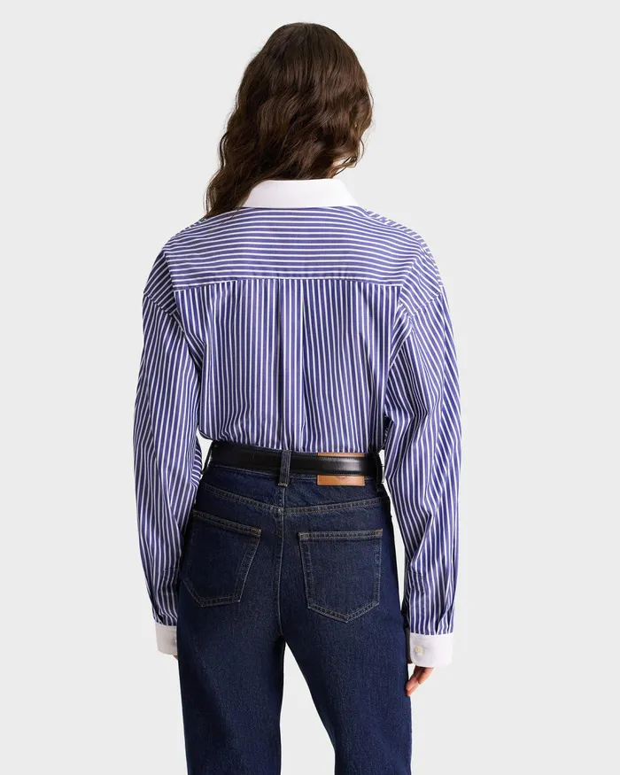 Shirts Men Sporty and Rich Bristol Crest 100th Oversized Shirt 8211 NavyWhite