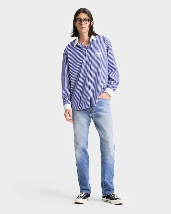 Shirts Men Sporty and Rich Bristol Crest 100th Oversized Shirt 8211 NavyWhite
