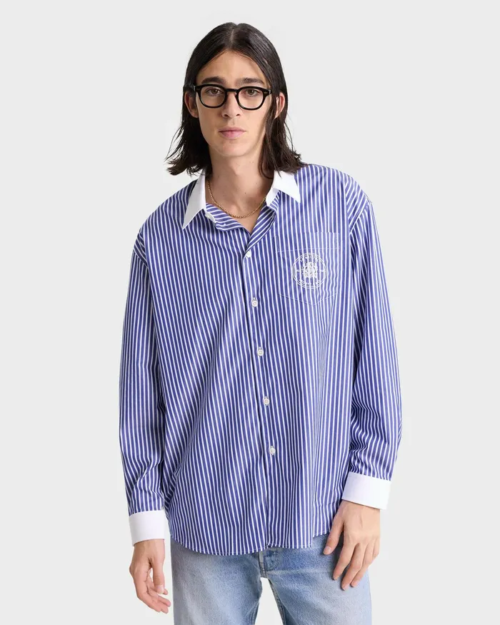 Shirts Men Sporty and Rich Bristol Crest 100th Oversized Shirt 8211 NavyWhite