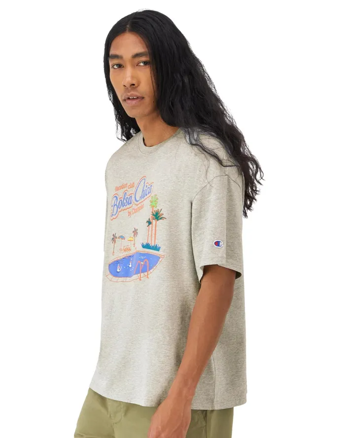 ShortSleeve TShirt Washed Cotton Bolsa Chica Washed Oxford Grey Men Champion TShirts and Tops