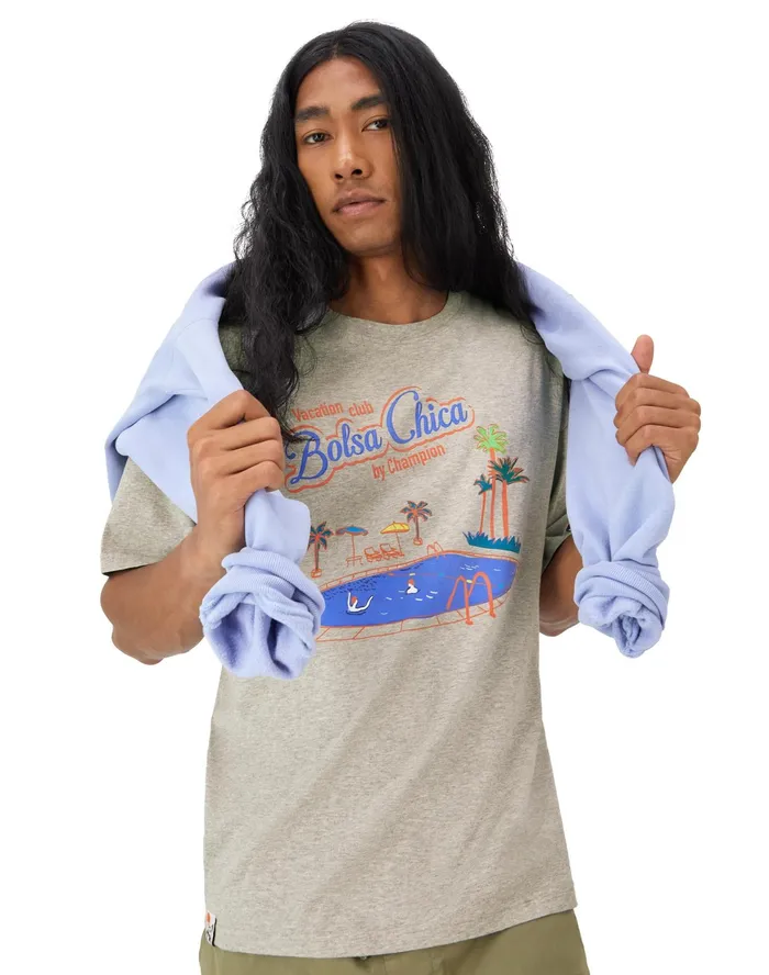 ShortSleeve TShirt Washed Cotton Bolsa Chica Washed Oxford Grey Men Champion TShirts and Tops