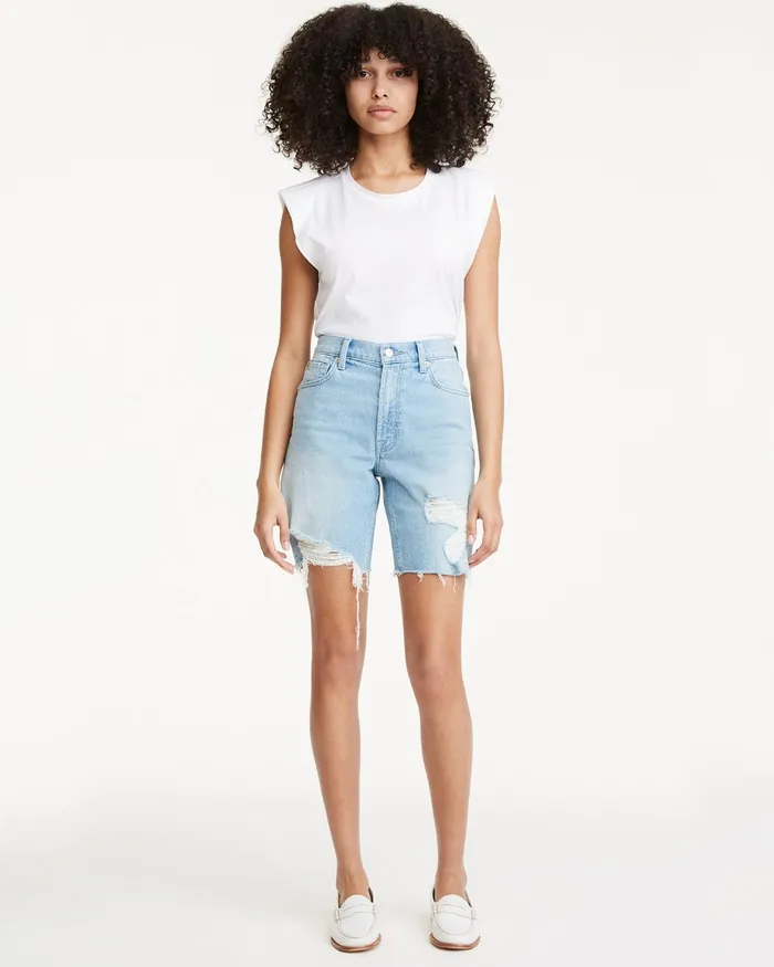 Shorts and Skirts Women 7 For All Mankind Boyfriend Short With Destroy In Laurel Canyon Blue Laurel Canyon Blue