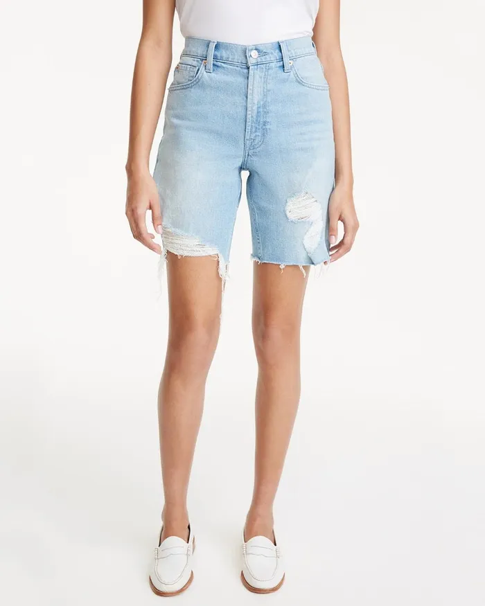 Shorts and Skirts Women 7 For All Mankind Boyfriend Short With Destroy In Laurel Canyon Blue Laurel Canyon Blue