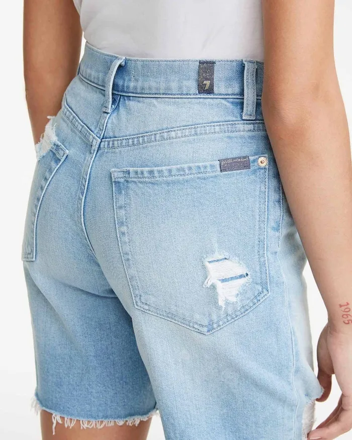 Shorts and Skirts Women 7 For All Mankind Boyfriend Short With Destroy In Laurel Canyon Blue Laurel Canyon Blue