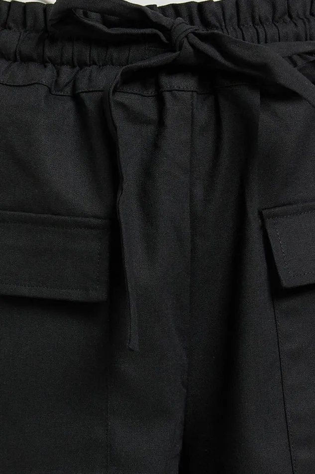 Simpson Pants 8211 Linen Look Tie Waist Pocket Detail Cargo Pants In Black Women Showpo Conscious
