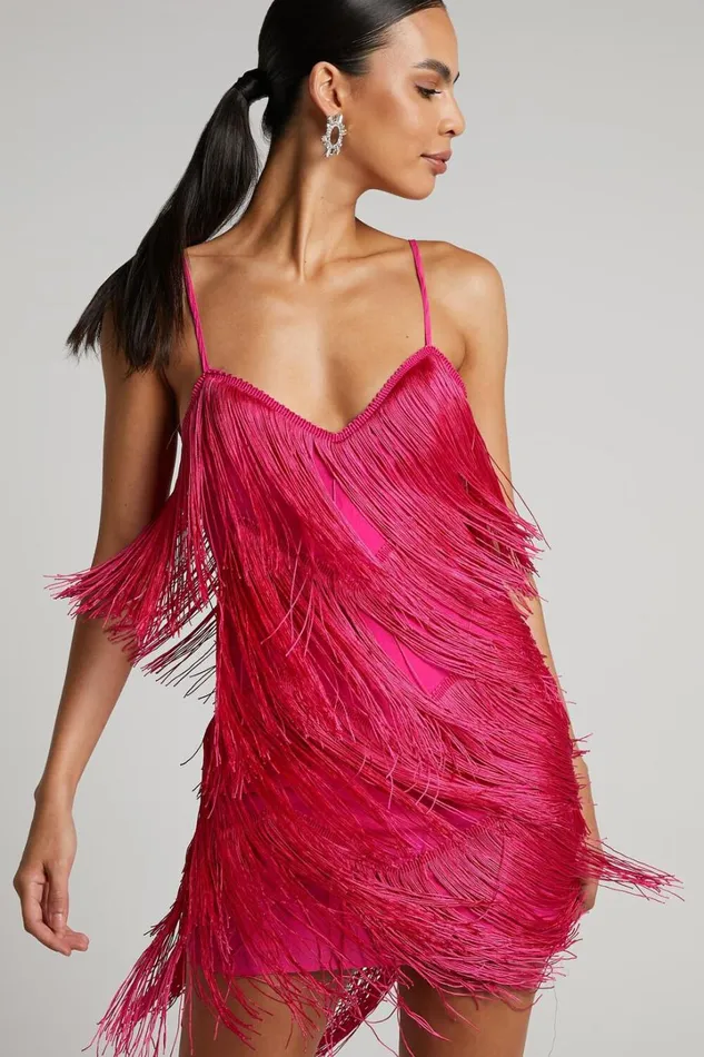 Siofra Mini Dress 8211 Zig Zag Fringe Dress In Hot Pink Women Showpo Curve Clothes