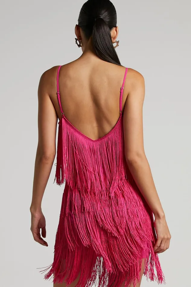Siofra Mini Dress 8211 Zig Zag Fringe Dress In Hot Pink Women Showpo Curve Clothes