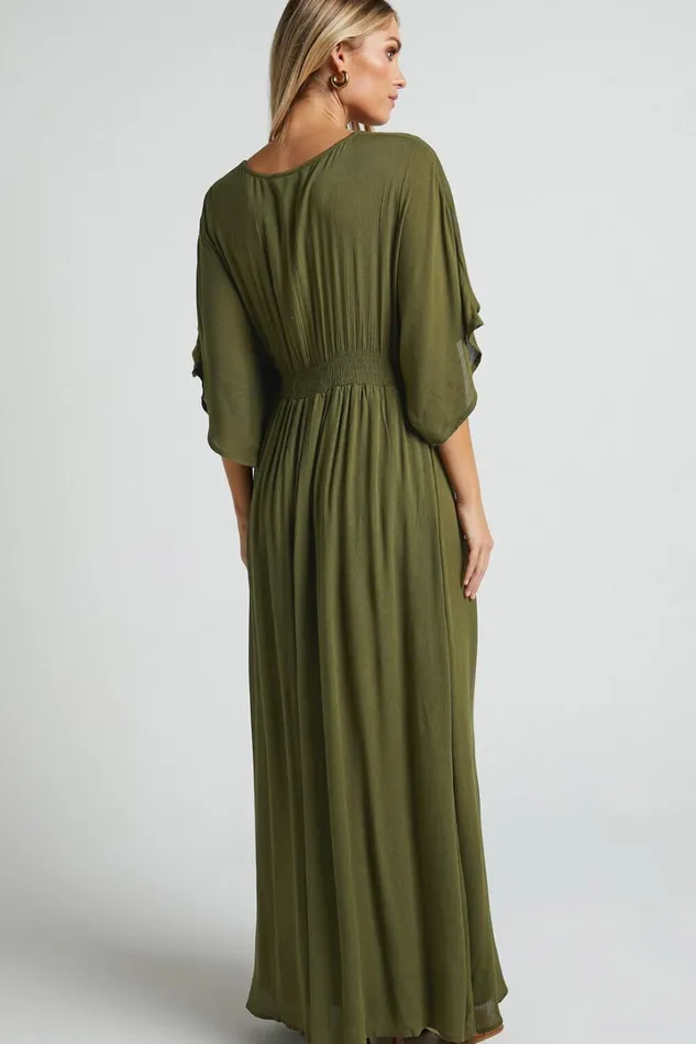 Sitting Pretty Midi Dress 8211 Short Sleeve Button Down Dress In Olive Women Showpo Curve Clothes