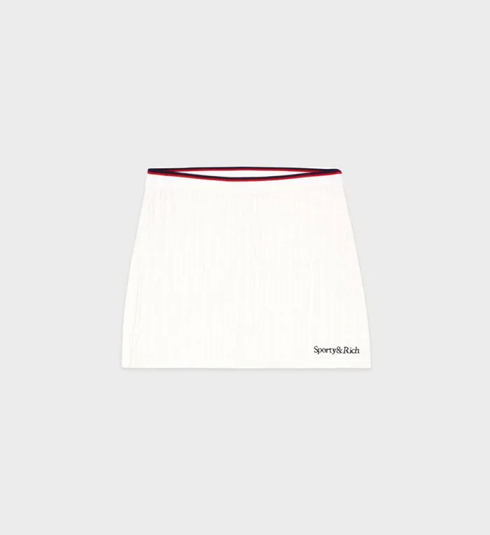 Skirts and Dresses Women Sporty and Rich Serif Logo Mini Cable Skirt 8211 Off WhiteNavyRed