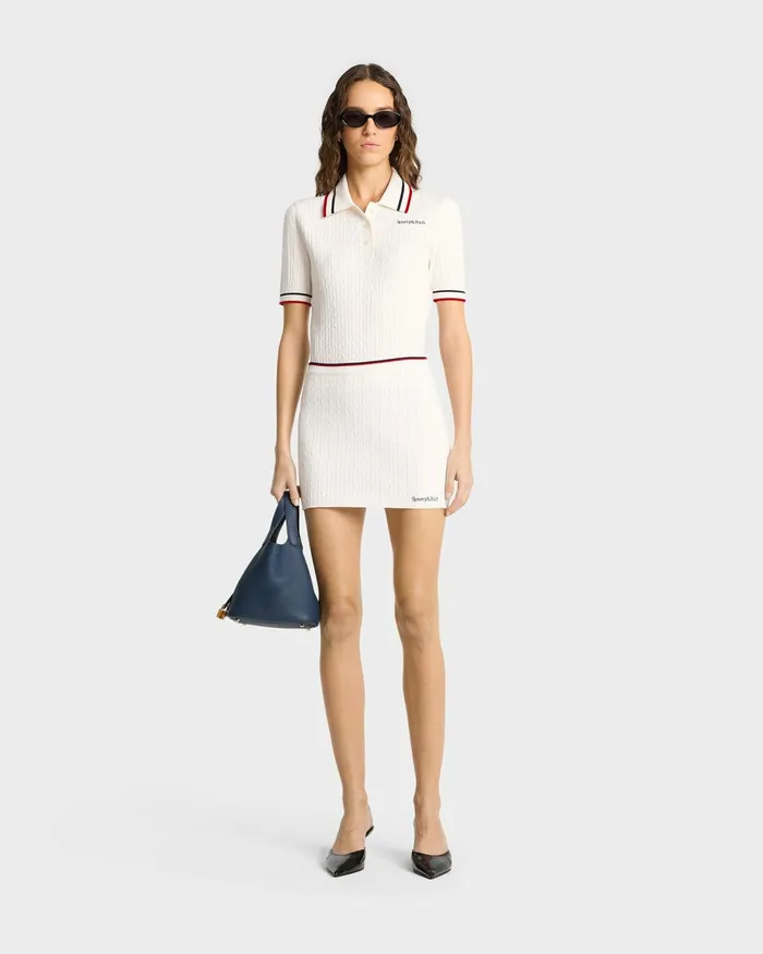 Skirts and Dresses Women Sporty and Rich Serif Logo Mini Cable Skirt 8211 Off WhiteNavyRed