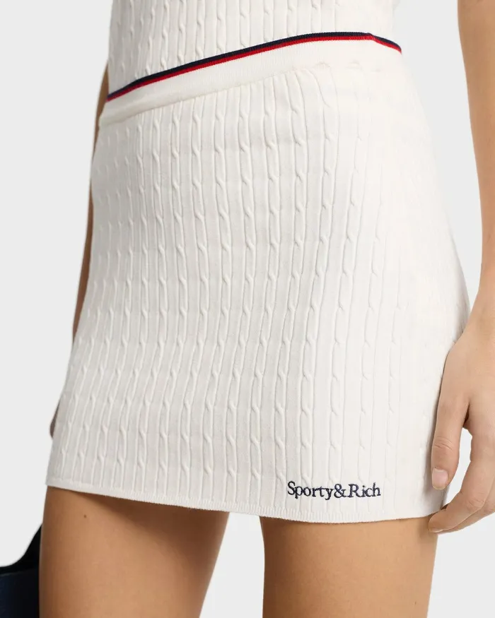Skirts and Dresses Women Sporty and Rich Serif Logo Mini Cable Skirt 8211 Off WhiteNavyRed