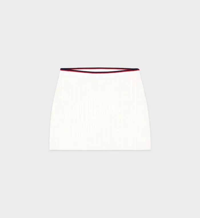 Skirts and Dresses Women Sporty and Rich Serif Logo Mini Cable Skirt 8211 Off WhiteNavyRed