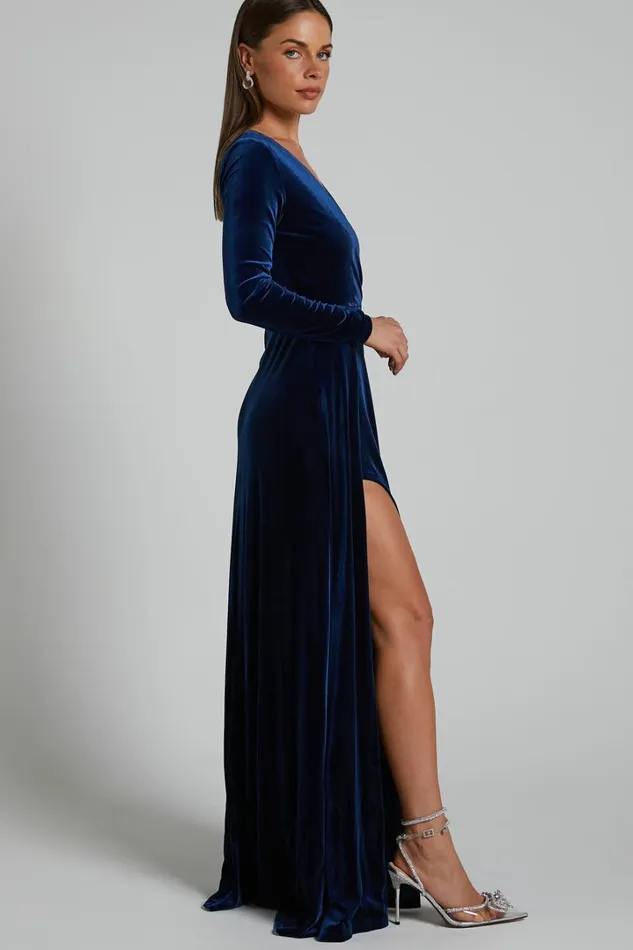 Sloane Maxi Dress 8211 Long Sleeve Wrap Dress In Navy Women Showpo Curve Clothes Sloane Maxi Dress 8211 Long Sleeve Wrap Dress In Navy Women Showpo Curve Clothes