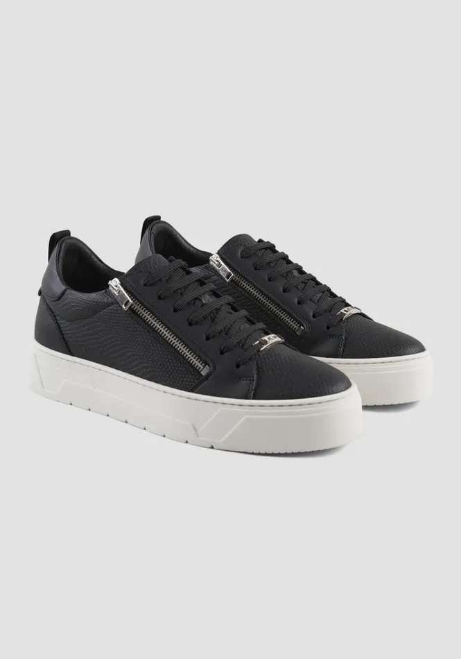 Sneakers Men Antony Morato Leather Zippered Sneaker Black