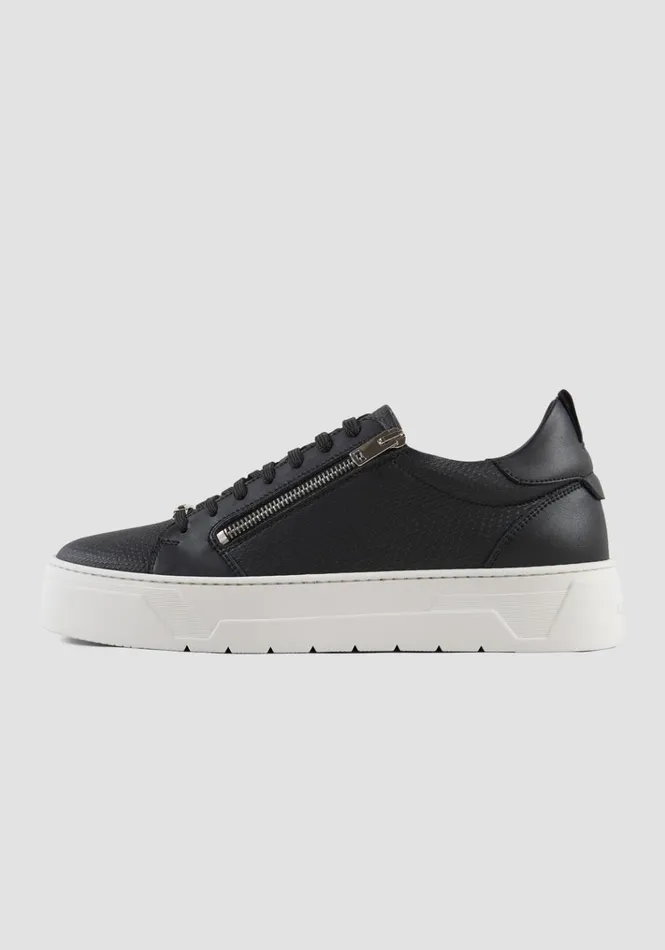 Sneakers Men Antony Morato Leather Zippered Sneaker Black