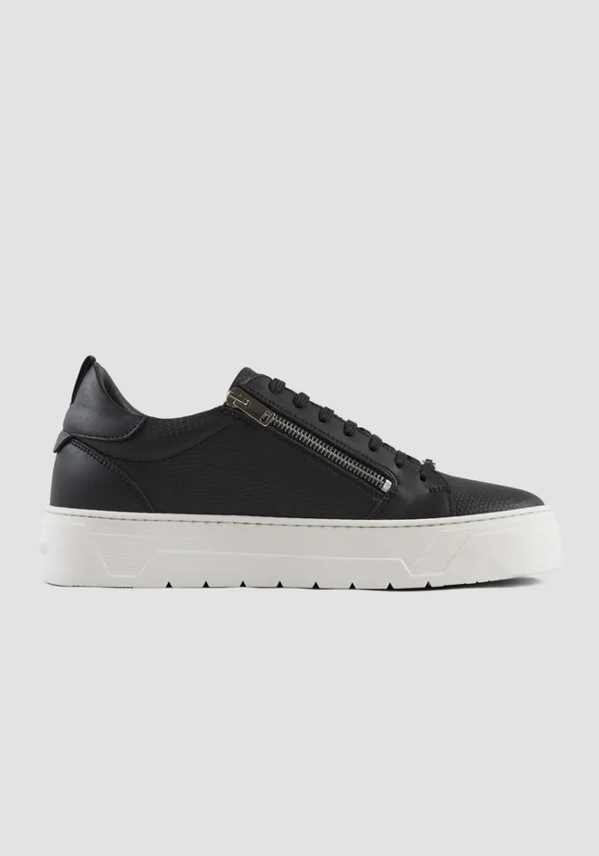 Sneakers Men Antony Morato Leather Zippered Sneaker Black
