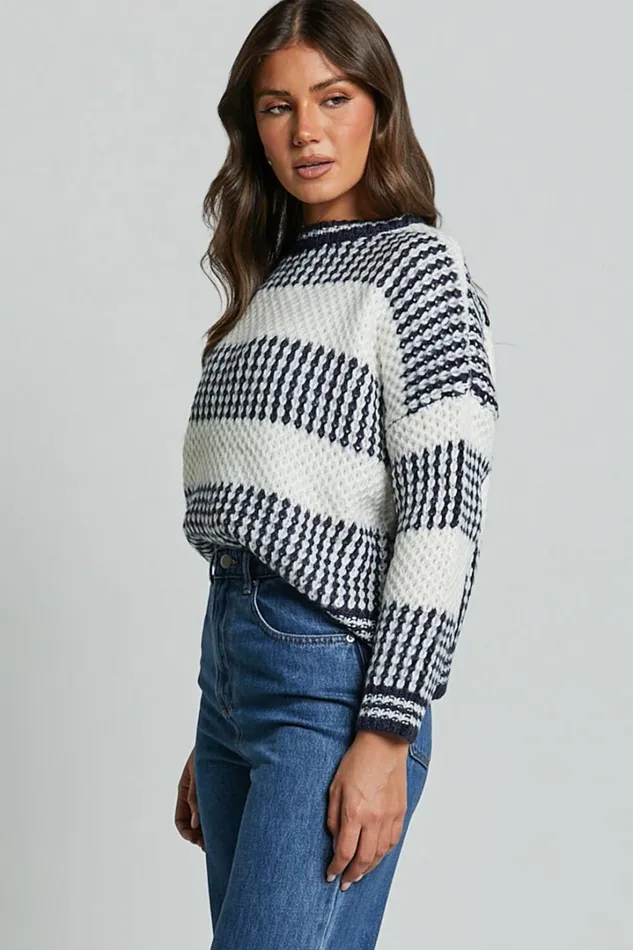 Snuggle Up Jumper 8211 Knit Jumper In Navy Stripe Women Showpo Knitwear Snuggle Up Jumper 8211 Knit Jumper In Navy Stripe Women Showpo Knitwear