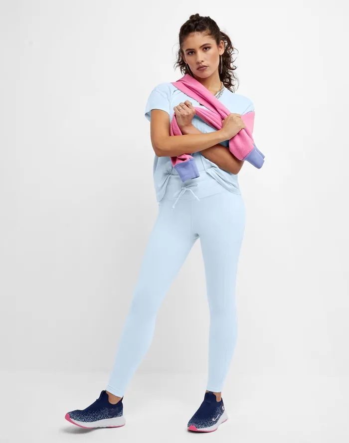 Soft Touch Drawcord Leggings Anti Odor C Logo 25034 Ciel Blue Women Champion Leggings