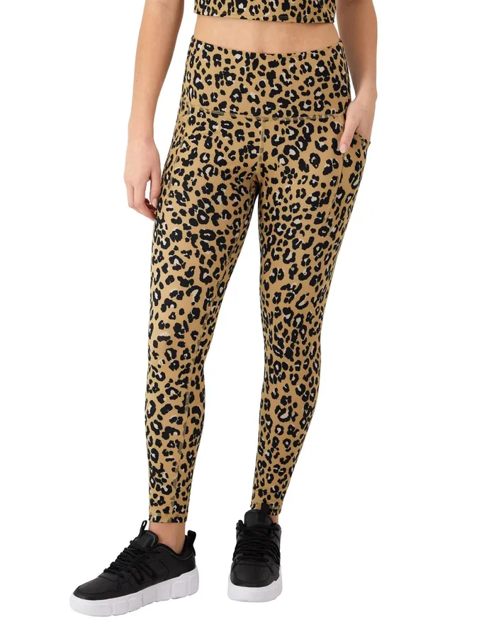 Soft Touch Leggings Pockets Leopard Print 25034 Leopard Rosettes Tantalizing Tan Women Champion Leggings