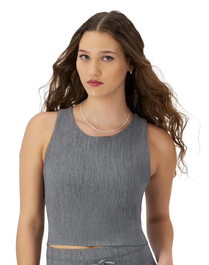 Soft Touch Ribbed Cropped Tank Top C Logo Ebony Heather Women Champion TShirts and Tops Soft Touch Ribbed Cropped Tank Top C Logo Ebony Heather Women Champion TShirts and Tops