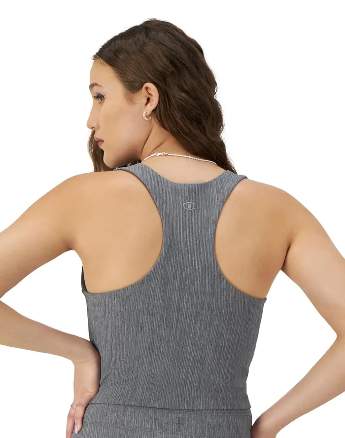 Soft Touch Ribbed Cropped Tank Top C Logo Ebony Heather Women Champion TShirts and Tops