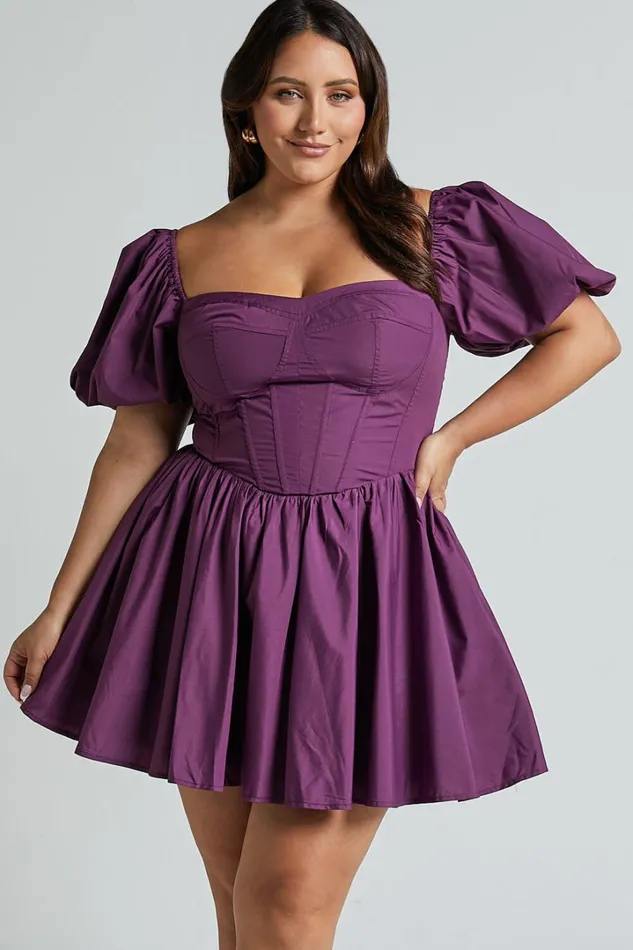Souza Mini Dress 8211 Fit And Flare Puff Sleeve Corset Dress In Dark Amethyst Women Showpo Dresses Souza Mini Dress 8211 Fit And Flare Puff Sleeve Corset Dress In Dark Amethyst Women Showpo Dresses