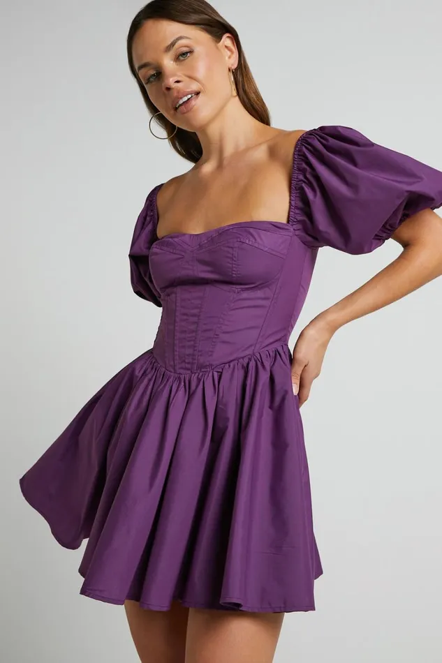 Souza Mini Dress 8211 Fit And Flare Puff Sleeve Corset Dress In Dark Amethyst Women Showpo Dresses Souza Mini Dress 8211 Fit And Flare Puff Sleeve Corset Dress In Dark Amethyst Women Showpo Dresses
