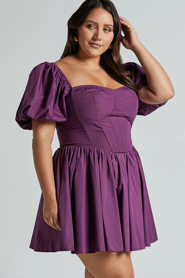 Souza Mini Dress 8211 Fit And Flare Puff Sleeve Corset Dress In Dark Amethyst Women Showpo Dresses Souza Mini Dress 8211 Fit And Flare Puff Sleeve Corset Dress In Dark Amethyst Women Showpo Dresses