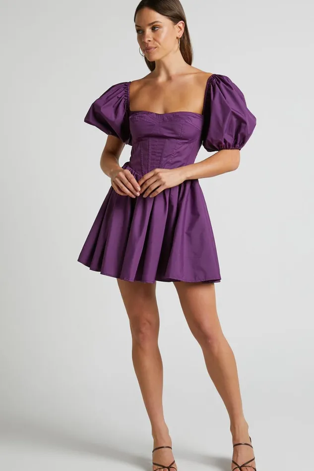 Souza Mini Dress 8211 Fit And Flare Puff Sleeve Corset Dress In Dark Amethyst Women Showpo Dresses Souza Mini Dress 8211 Fit And Flare Puff Sleeve Corset Dress In Dark Amethyst Women Showpo Dresses
