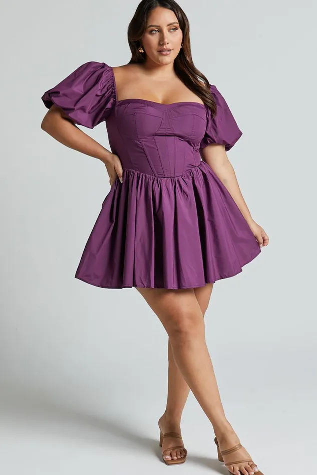 Souza Mini Dress 8211 Fit And Flare Puff Sleeve Corset Dress In Dark Amethyst Women Showpo Dresses Souza Mini Dress 8211 Fit And Flare Puff Sleeve Corset Dress In Dark Amethyst Women Showpo Dresses