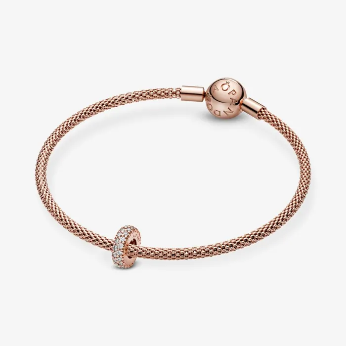 Spacer Charms Women Pandora Clear Sparkle Spacer Charm Rose Gold Plated