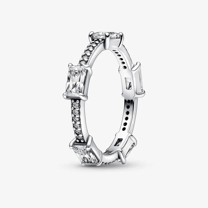 Stackable Rings Women Pandora Rectangular Bars Sparkling Pav Ring