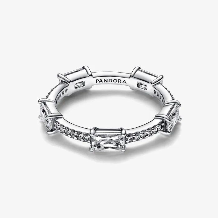 Stackable Rings Women Pandora Rectangular Bars Sparkling Pav Ring