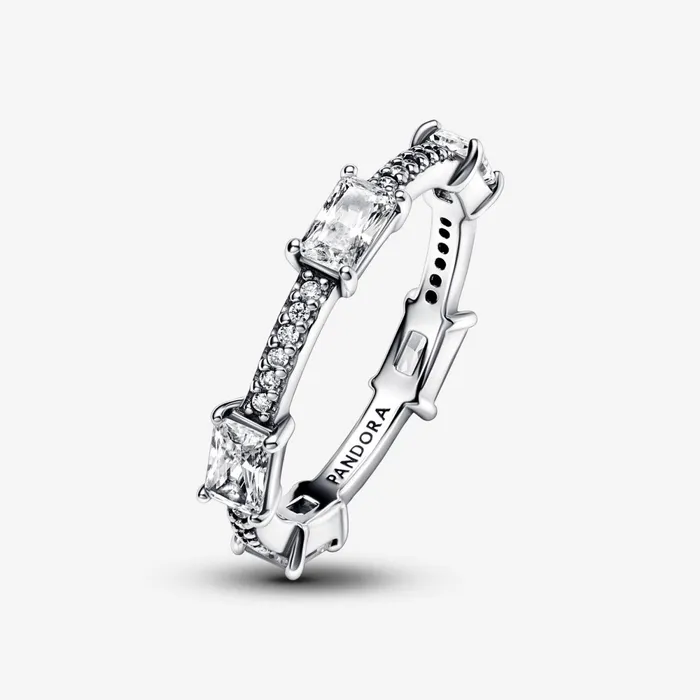 Stackable Rings Women Pandora Rectangular Bars Sparkling Pav Ring