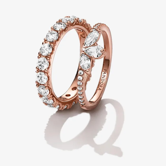 Stackable Rings Women Pandora Sparkling Herbarium Rose Ring Set
