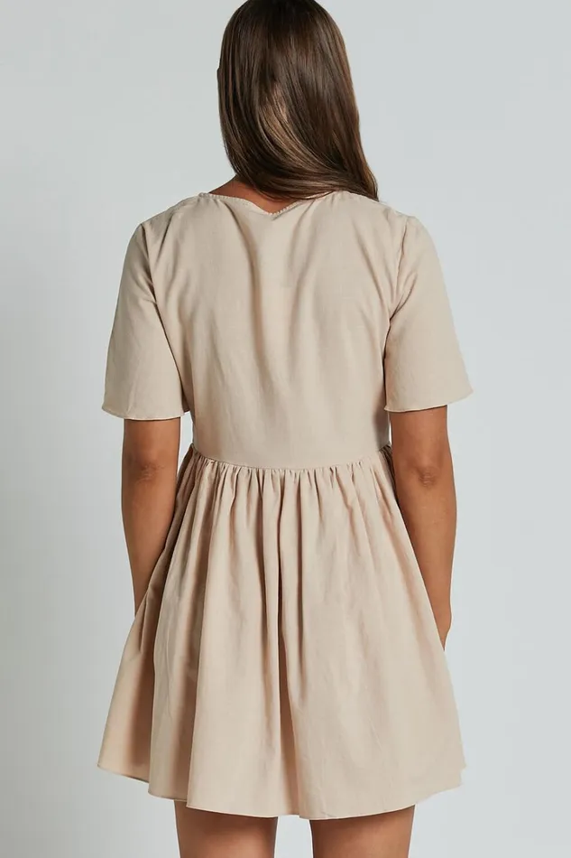 Staycation Mini Dress 8211 Smock Button Up Dress In Beige Women Showpo Curve Clothes