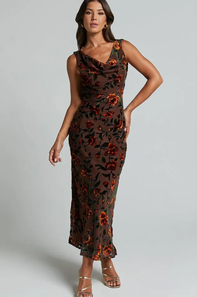 Stephania Midi Dress 8211 Cowl Neck Low Back Burnout Slip Dress In Chocolate Women Showpo Curve Clothes Stephania Midi Dress 8211 Cowl Neck Low Back Burnout Slip Dress In Chocolate Women Showpo Curve Clothes